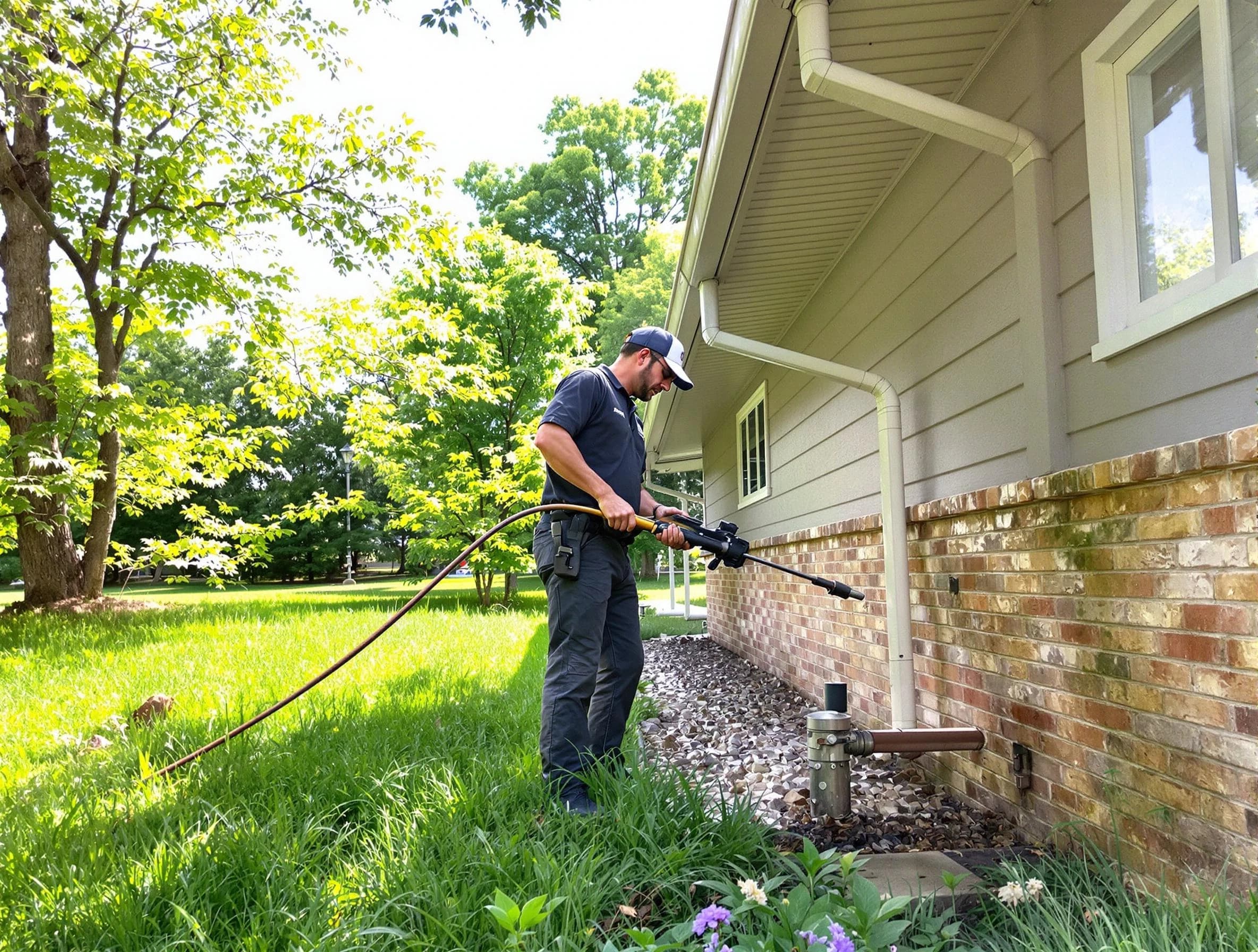 Streetsboro Roofing Company removing debris from a downspout in Streetsboro, OH