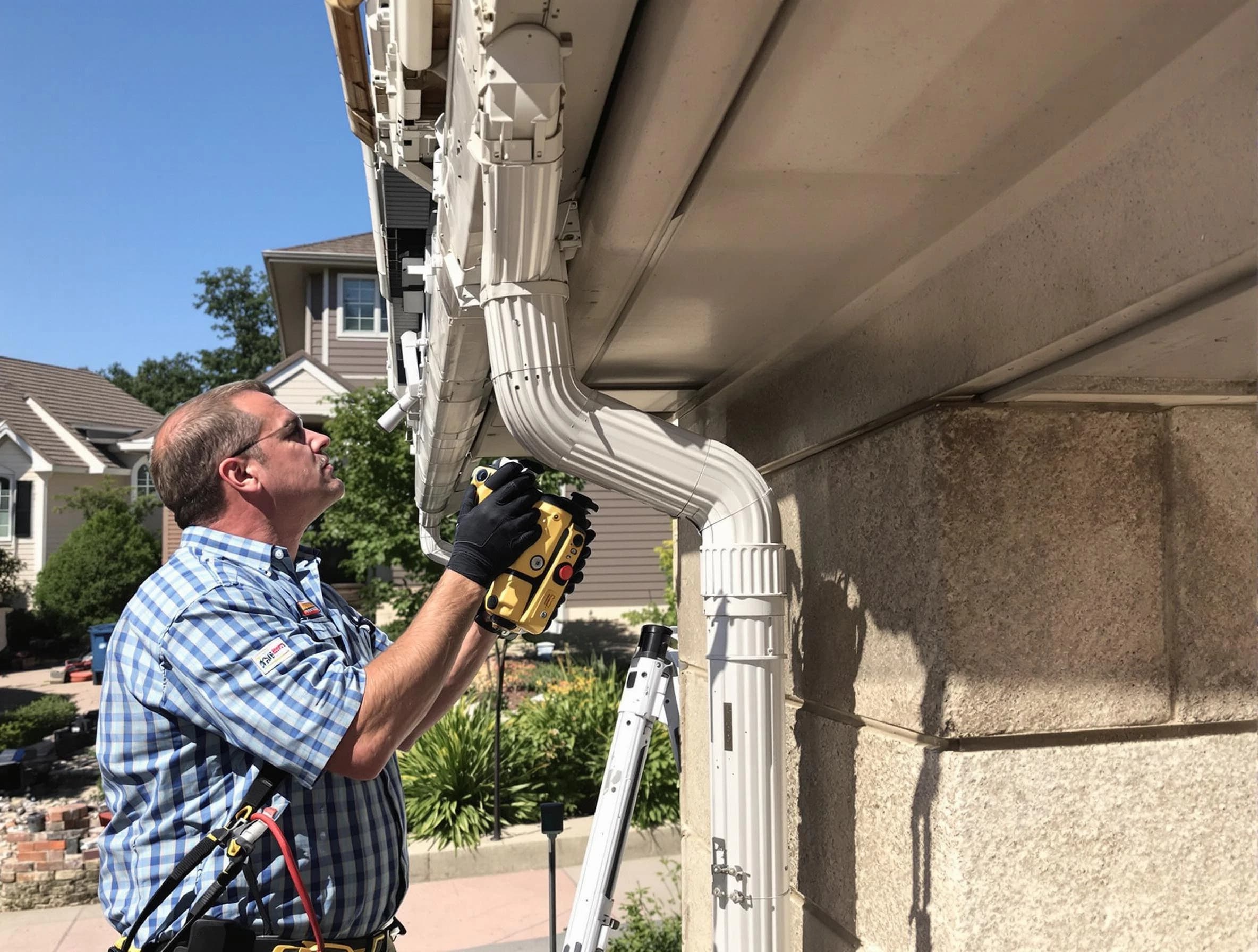 Close-up of a restored downspout system by Streetsboro Roofing Company in Streetsboro, OH