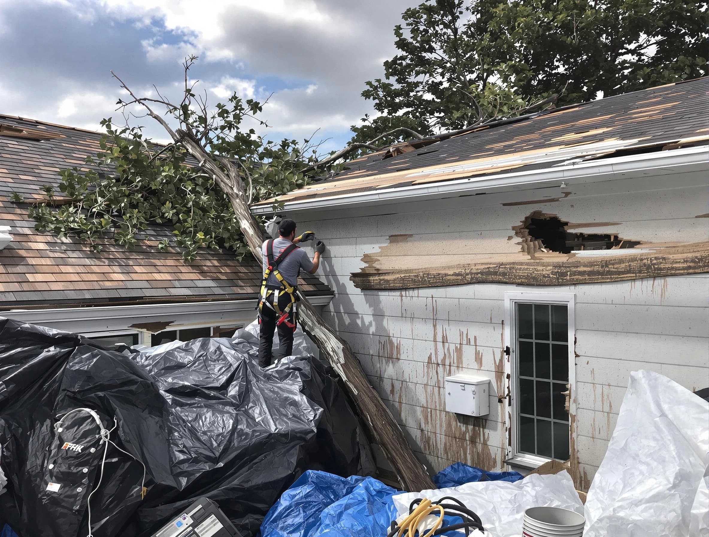 Streetsboro Roofing Company technicians handling urgent roof damage in Streetsboro, OH