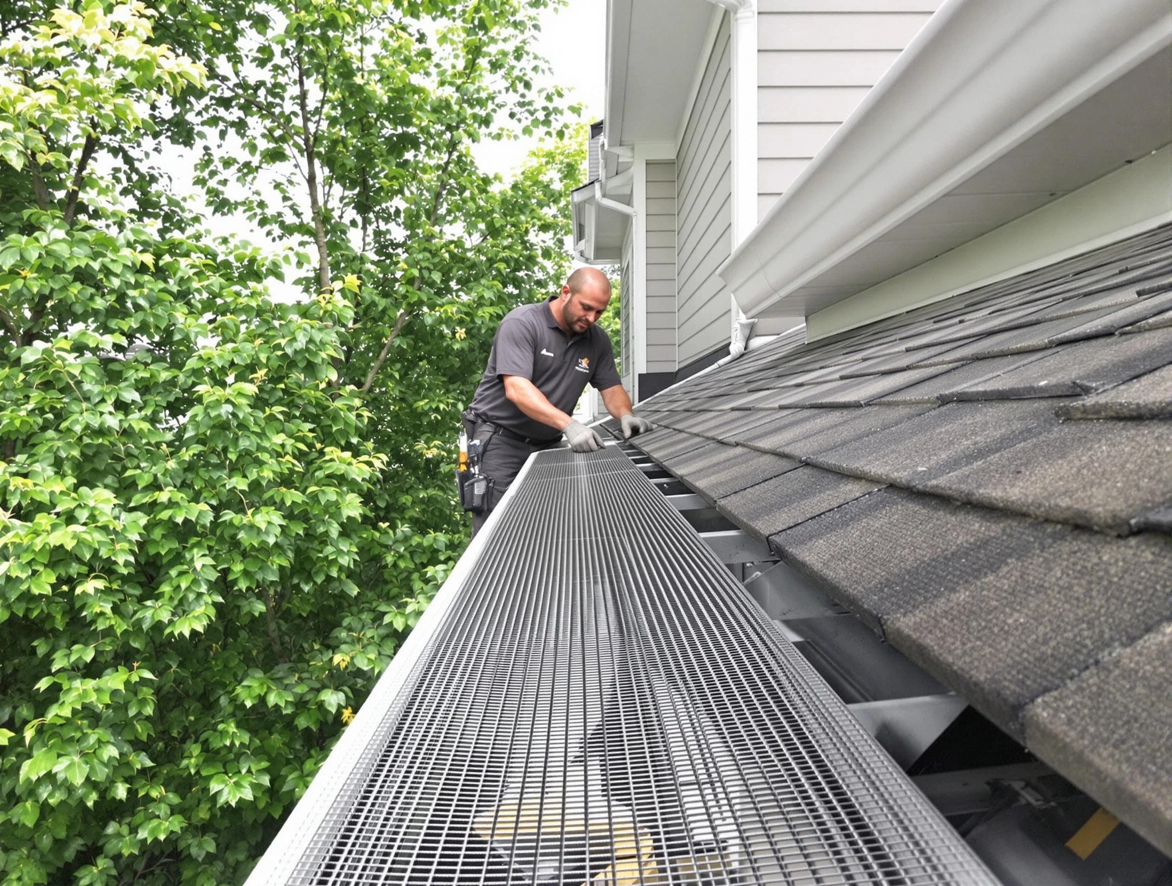 Close-up of gutter guards installed by Streetsboro Roofing Company in Streetsboro, OH