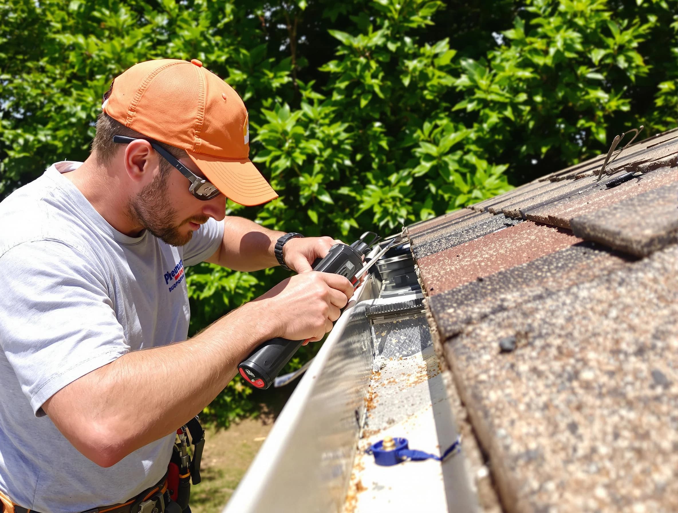 Streetsboro Roofing Company specialists conducting a gutter repair in Streetsboro, OH