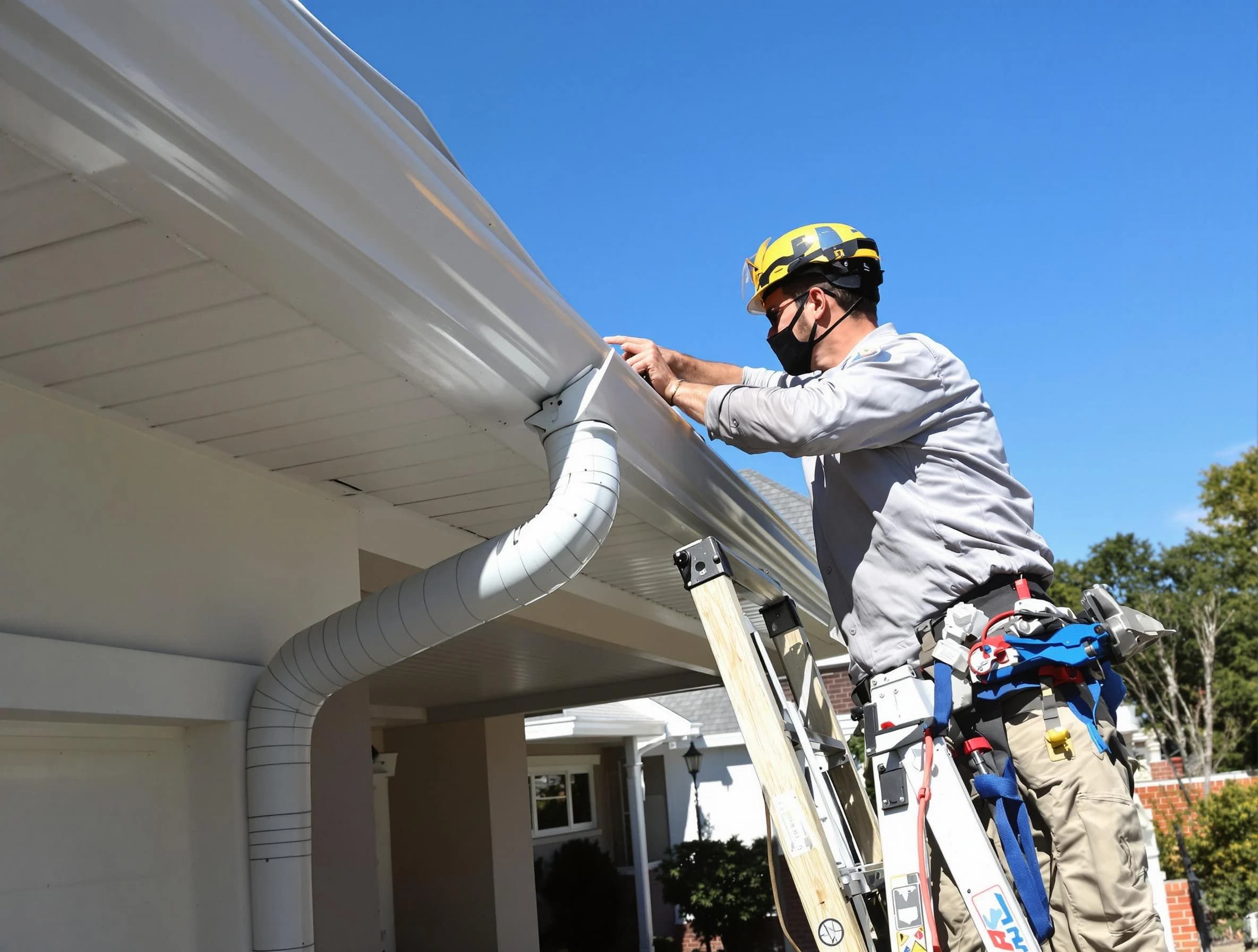 Close-up on a freshly sealed gutter joint by Streetsboro Roofing Company in Streetsboro, OH