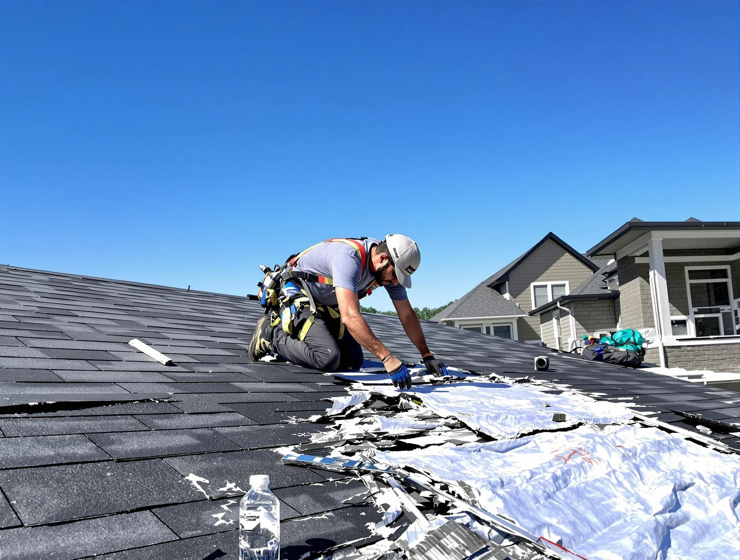 Streetsboro Roofing Company repairing a roof section in Streetsboro, OH