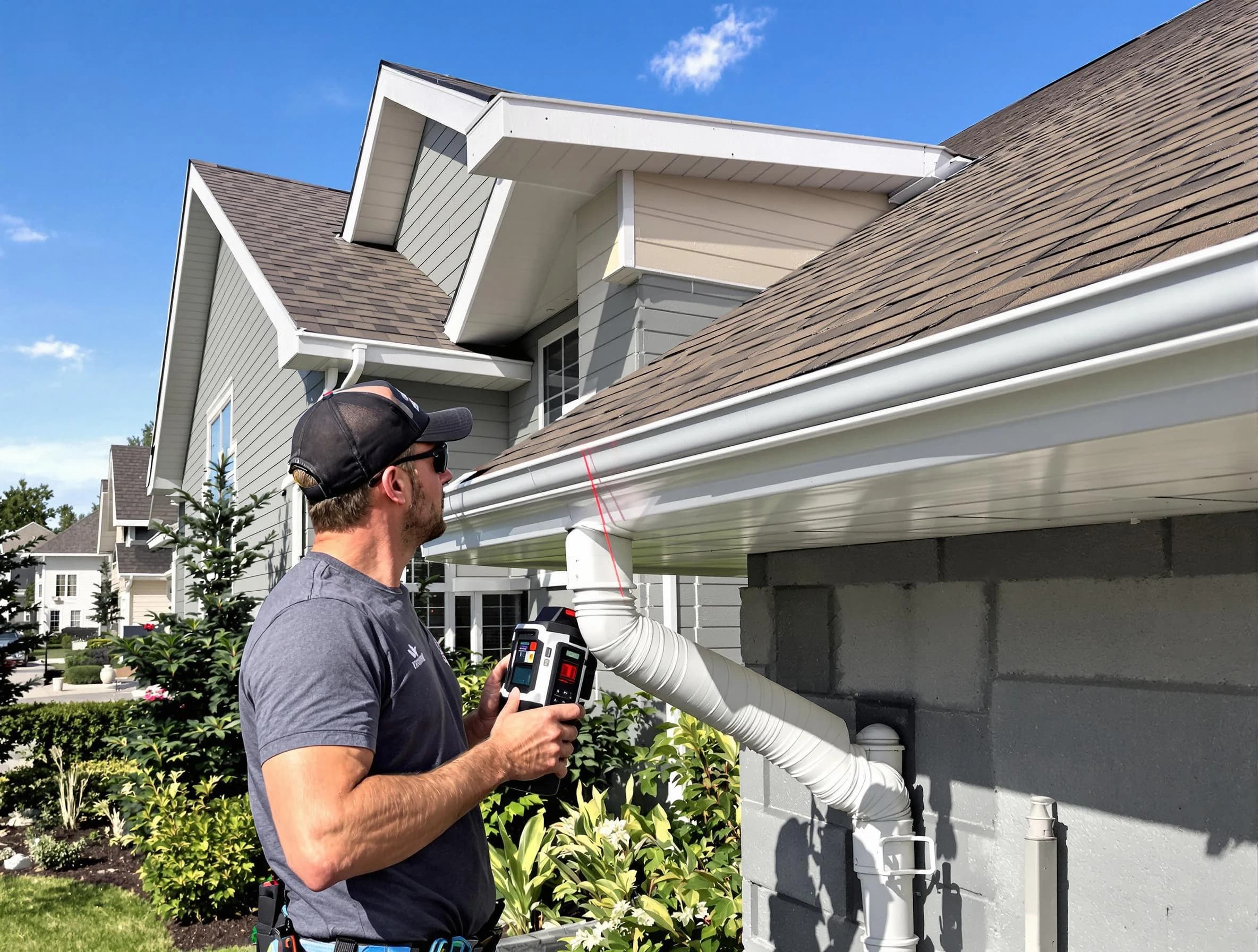 Streetsboro Roofing Company installing seamless gutters in Streetsboro, OH